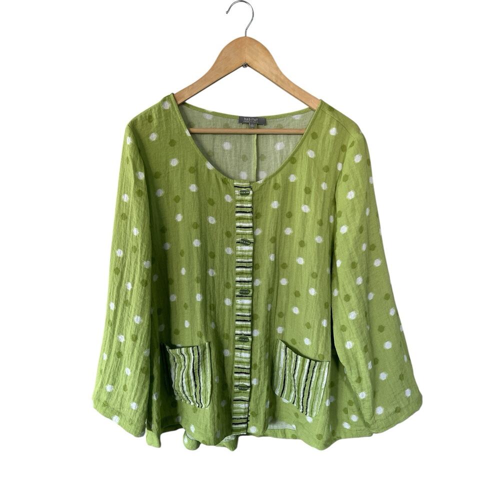 Habitat Lime Green Polka Dot Button Front Blouse Jacket Large Lagenlook